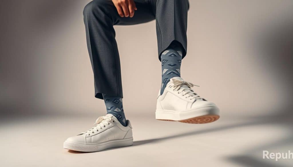 Modische Kombinationen von Socken, Sneakers und Anzug