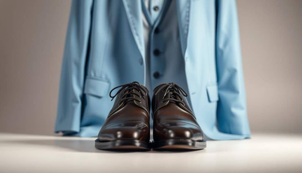 Welche Schuhe trägt man zu einem hellblauen Anzug?