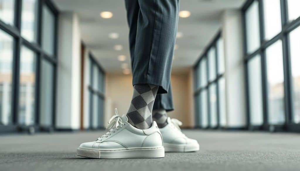 Welche Socken trägt man zu weißen Sneakers und Anzug?
